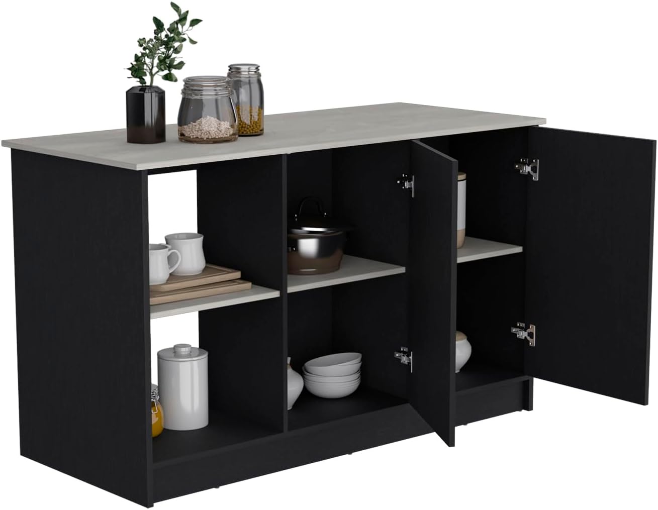 Juniper Kitchen Island with Large Top and Double Door Cabinet