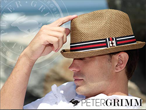 Peter Grimm Men's Depp Natural Straw Fedora, Blue, Large-X-Large