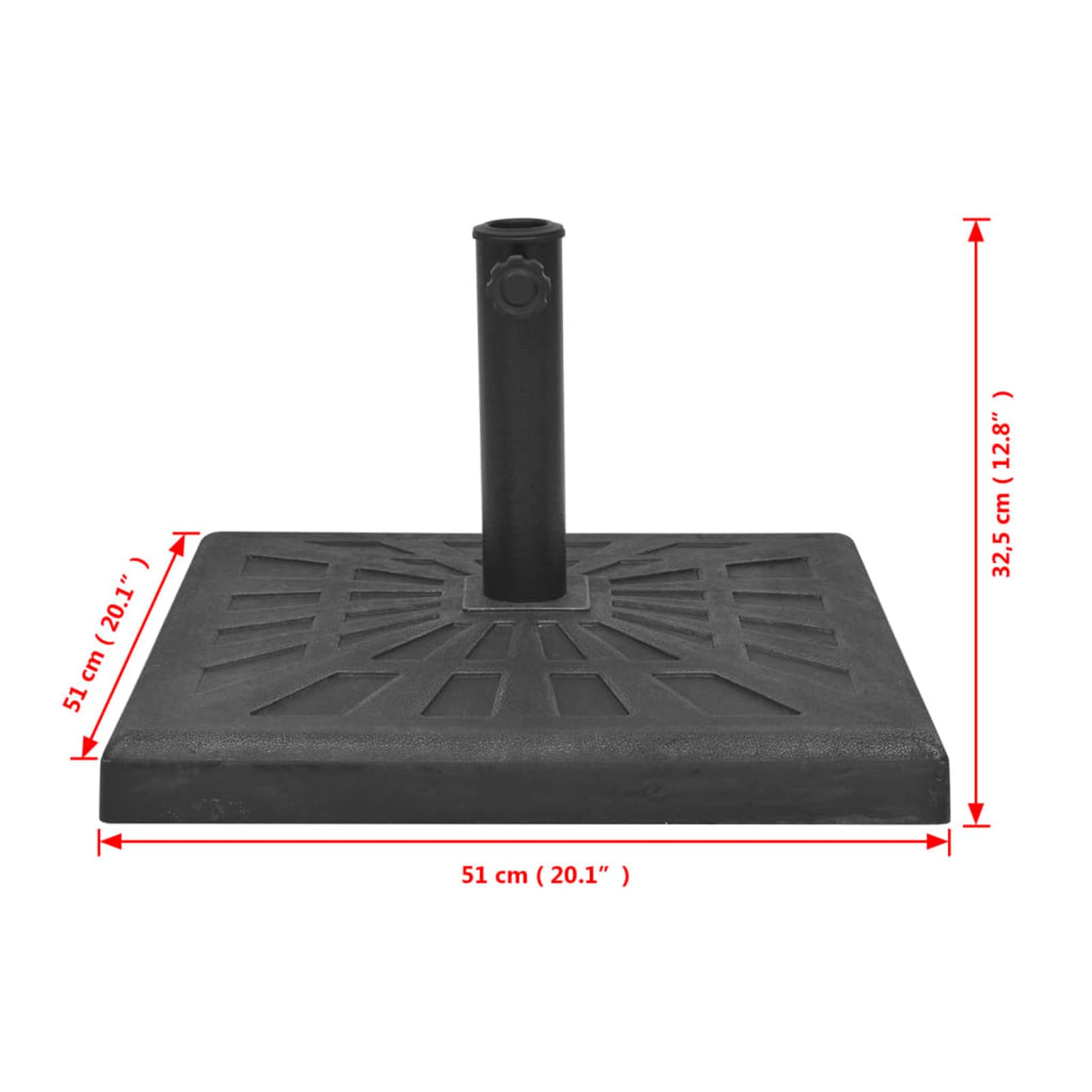 Base carrée de Parasol Résine Noir 19 kg,Pied De Parasol,Pied De Parasol Lourd,Pied De Parasol sur roulettes