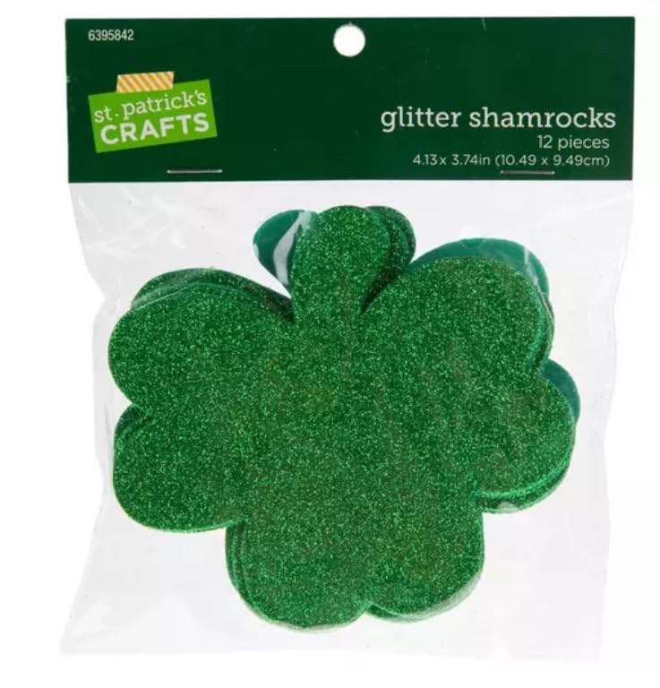 St. Patrick's Day Glitter Shamrock Clover Foam Craft Shapes - 12 Piece - 4.13 x 3.74 Inches