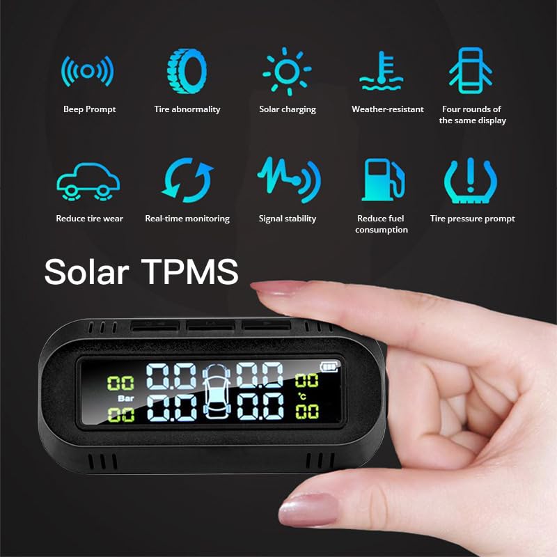 Tpms Sensore di pressione dei pneumatici solare for auto a 4 ruote Sistemi for auto intelligenti Sistema di monitoraggio Allarme di sicurezza Display della pressione dei pneumatici Pressione Pneumatic