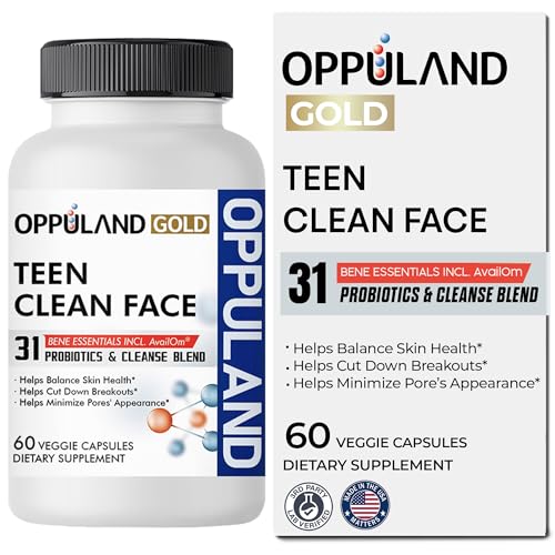 oppuland - Teen Clean Face - Probiotics & Cleanse Blend - Balances Skin Health for Teen - Gut Support Supplement – Daily Synbiotic with Prebiotics, Zinc, Omega-3 & Herbal Cleansers – 30 Days Supply