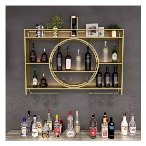 Étagère à vin murale en bois avec support à gobelets suspendu design - 2