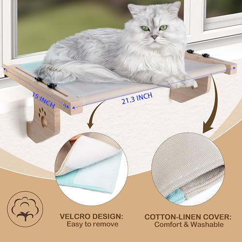 BEFER Poleiro ajustável 2 em 1 para janela para gatos 56 x 38 cm, cama de rede grande para janela de