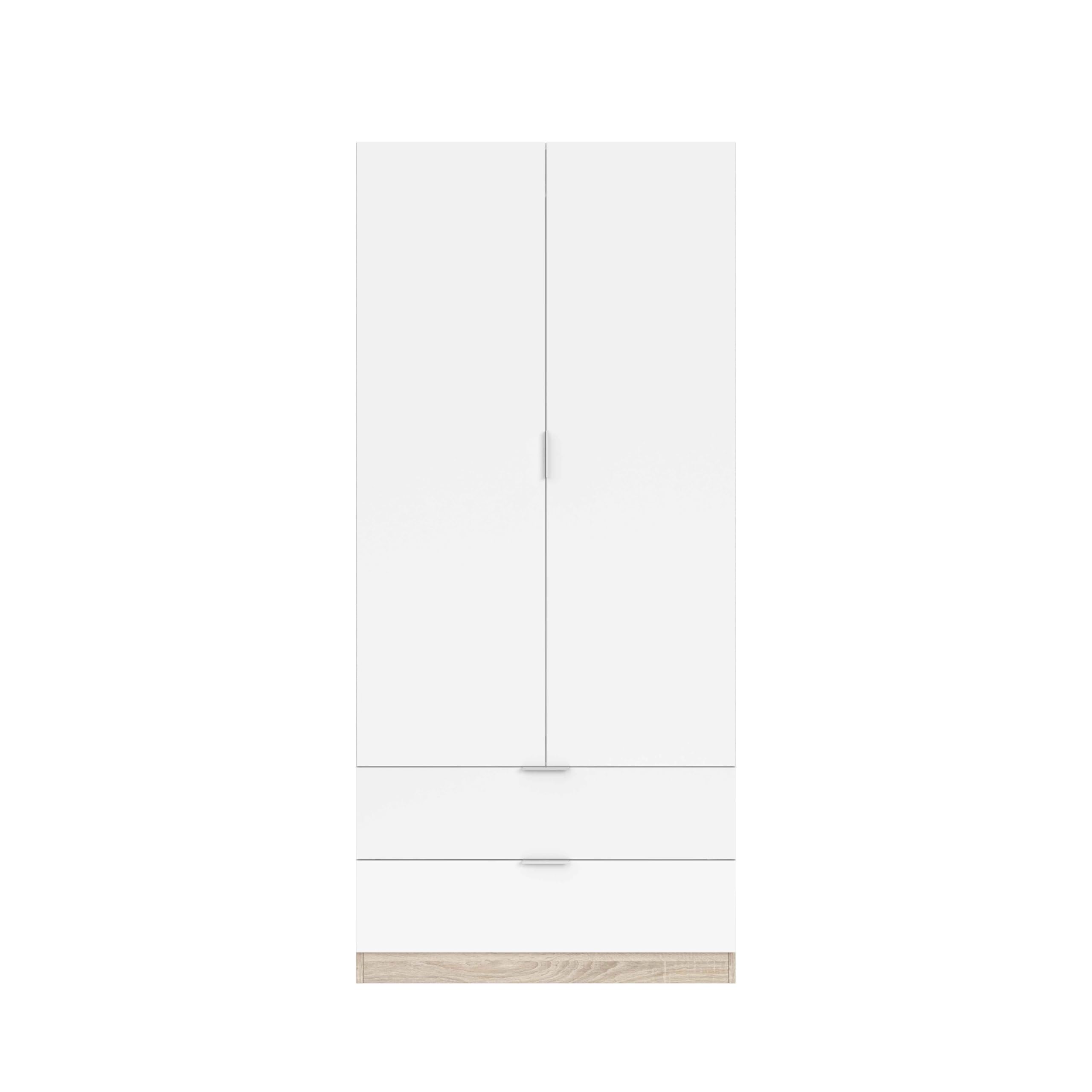 Habitdesign Armario de 2 Puertas y 2 cajones, 81x180x 52 (AnchoxAltoxFondo - Cm), Color Blanco Artik y Roble Canadian