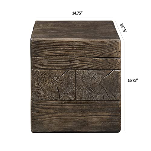 Ball & Cast Faux Wood Stump Stool, MgO Concrete End Side Table, Square Accent Stool for Indoor Outdoor Garden, Magic Grey by Ball & Cast - Image 2