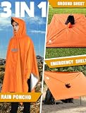 ANYOO Leichter Wasserdichter Regenponcho Regenjacken mit Ärmeln Belüftet Mehrzweck Regenmantel Unisex mit Kapuze Ideal für im Freien Camping Wandern Angeln, Dunkelorange, Einheitsgröße