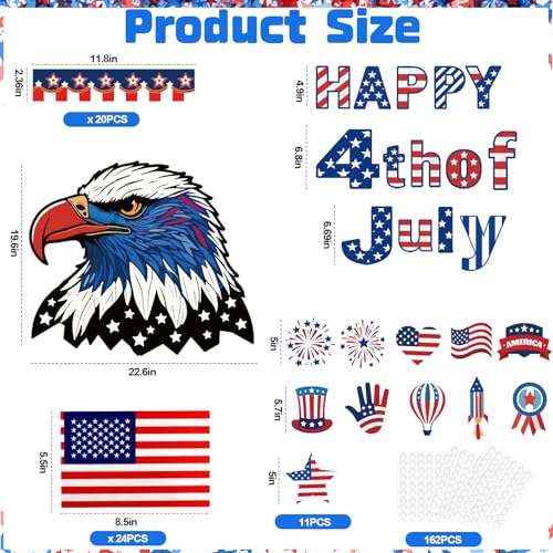 Image of 4th of July Bulletin Board Decorations Set, USA Patriotic Decor with Red White Blue Flags Board Border Paper Firework, Independence Day Cartoon for Memorial Veterans Day Classroom Door Party Supplies