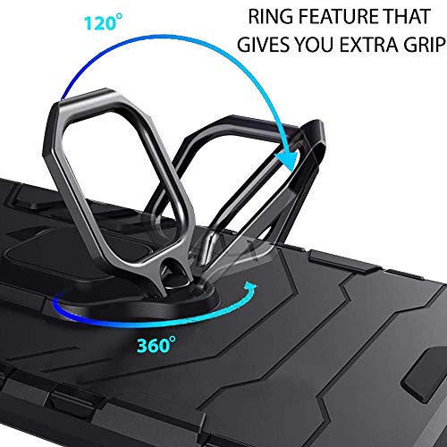 Image of WOW IMAGINE Shock Proof Back Case Mobile Cover Compatible for Xiaomi Mi Redmi 10 Tough Armor Bumper Back Case Cover | Ring Holder & Kickstand in-Built | Excellent 360 Degree Protection - Carbon Black