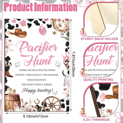 Image of Thyle 51 Pcs A Little Cowgirl Is on the Way Baby Shower Games Pink Cowgirl Pacifier Hunt Include Hunt Sign and 50 Acrylic Pacifiers for Baby Shower Game Decoration Gift Sets Gender Reveal Party Decor