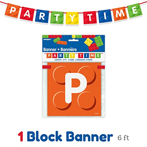 Building Block Party Supplies | Includes Paper Plates, Cups, Napkins, Tablecloth And Banner | Tableware For Brick And Construction Themed Birthday Parties | Boys Birthday Party Decorations Serves 16 #TOP4