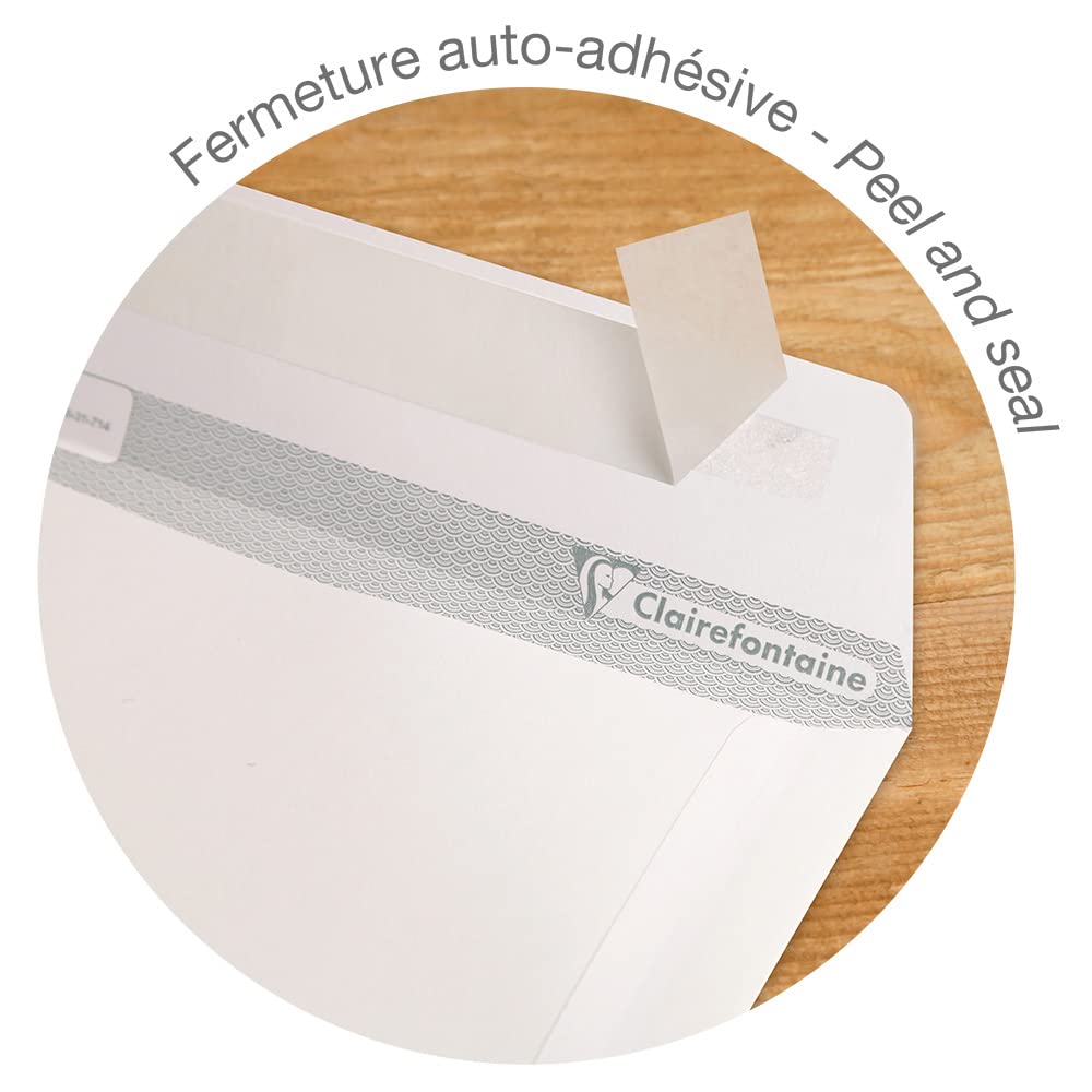 Clairefontaine 8050C - Karton mit 250 Versandtaschen weiß C4-229x324 mm, selbstklebend, 90g, 1 Karton