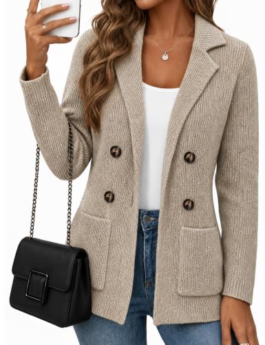 CiCiBird Women Fall Cardigan Business Casual Knit Sweater Blazer Apricot S