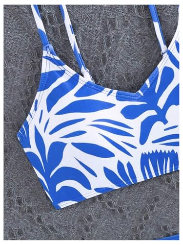 OYOANGLE Girl's 2 Piece High Waisted Bikini Set Floral Print Spaghetti Strap Cute Swimsuits Vacation Bathing Suits4