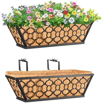 Riare 2 Pack 16 Inch Window Boxes Planters with Coco Liner, Metal...