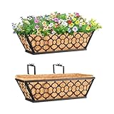Riare 2 Pack 16 Inch Window Boxes Planters with Coco Liner, Metal Deck Railing Planter Boxes, Balcony Planters Railing Hanging, Horse Trough Window Flower Planter Boxes for Outdoor Porch Fence Patio