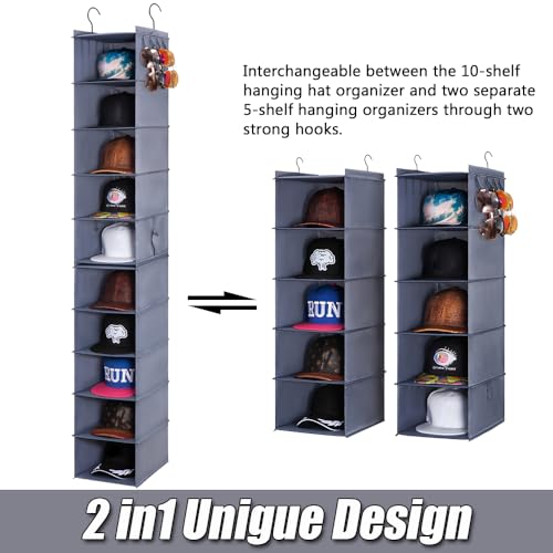 LADYBRO Baseball Cap Storage for Closet Hanging Hats Organizer 10-Shelf Hat Racks 2Pcs 5-Shelf Hat Storage Newsboy Hat Trucker Cap Boxes Container Hat Display Hanger Hat Holder Oxford Cloth