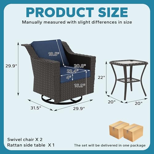Image of 6 Piece Patio Furniture Set, Wicker Outdoor Conversation Set | Patio Chair Set with Olefin Removable Cushion, All-Weather Glider Swivel Chair Set with Deep Seat for Porch, Deck, Blue