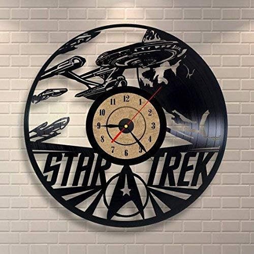 xiaojun Star Trek Vinyl Record Wall Clock - Get Unique Gifts Presents for Birthday, Christmas, Ideas for Boys, Girls, Men, Women, Adults, him and her Home Office School Decoration, Black