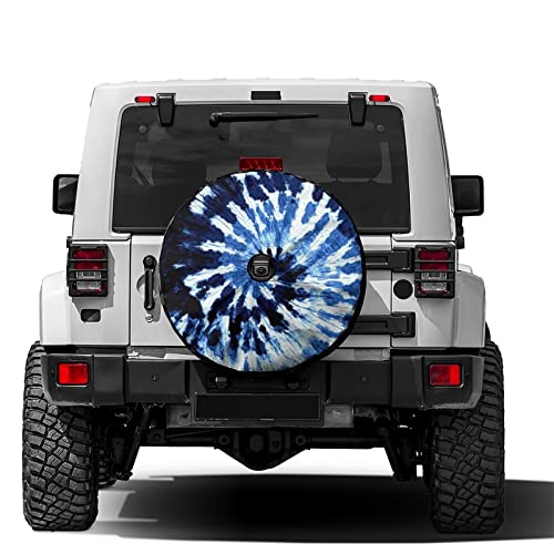 Image of Delerain Spare Tire Cover with Backup Camera Hole Blue Tie Dyed Wheel Covers Waterproof Dust-Proof UV Sun Universal Fit for RV Trailer RV SUV Truck (18 Inch for Diameter 32 inch-34 inch)