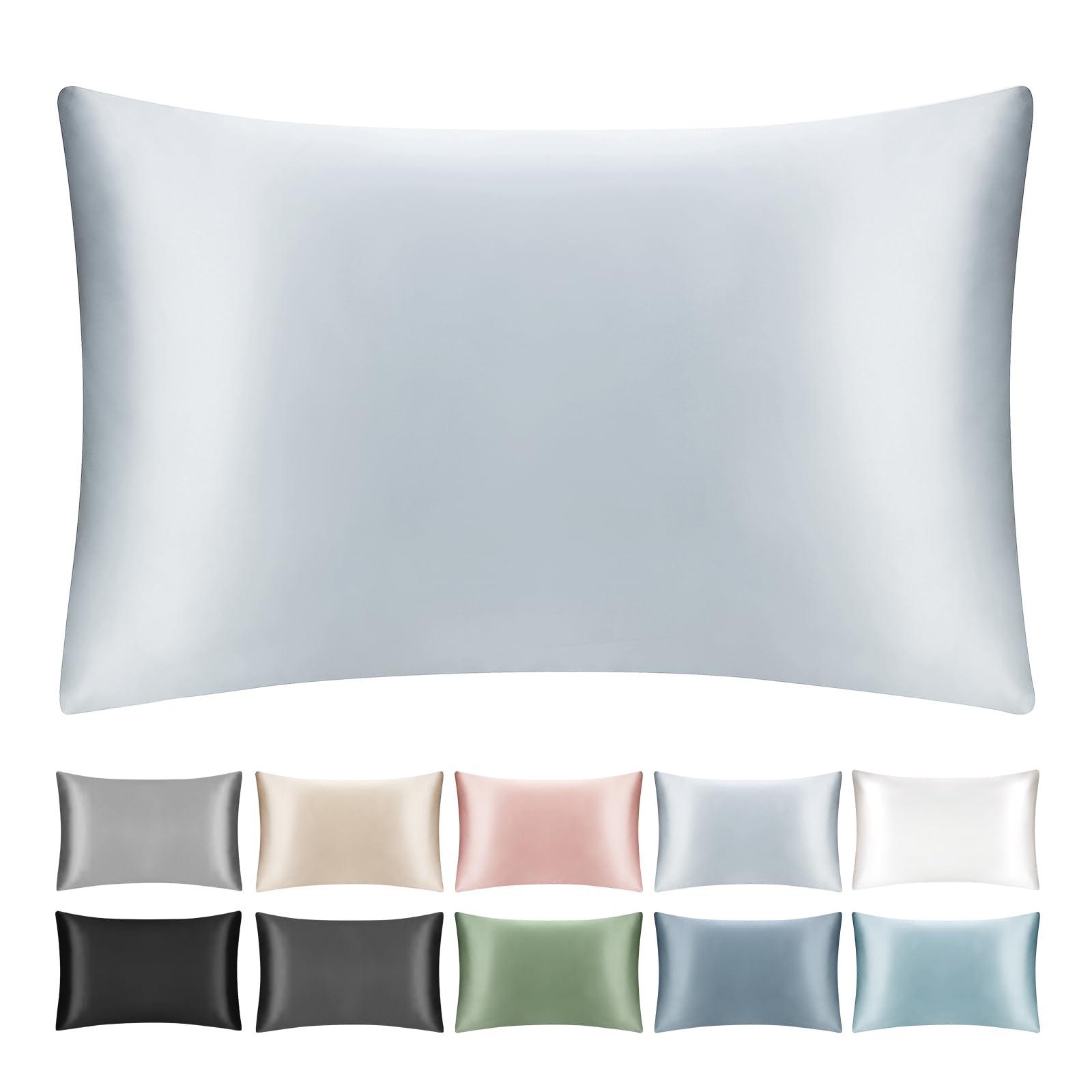 Taie d'oreiller en soie de mûrier cheveux et peau bleu clair 50 x 90