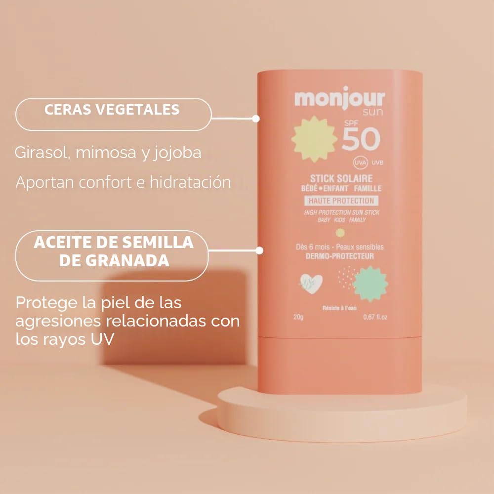 Stick solar invisible SPF 50 – a partir de 6 meses – Bebé – Niño – Familia – Excelente en Yuka – Dermo-protector, cara, cuerpo y zonas sensibles – 20 g