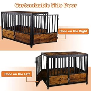 Dog Crate Furniture 44 Inch Wooden Dog Kennel, Pet Crates End Table with 2 Doors, Dog Cage Indoor with 4 Lockable Wheels for Medium and Large Dogs, Rustic Brown Dog Crate Furniture 44 Inch Wooden Dog Kennel Pet Crates End Table with 2 Doors Dog Cage Indoor with 4 Lockable Wheels for Medium and Large Dogs Rustic Brown