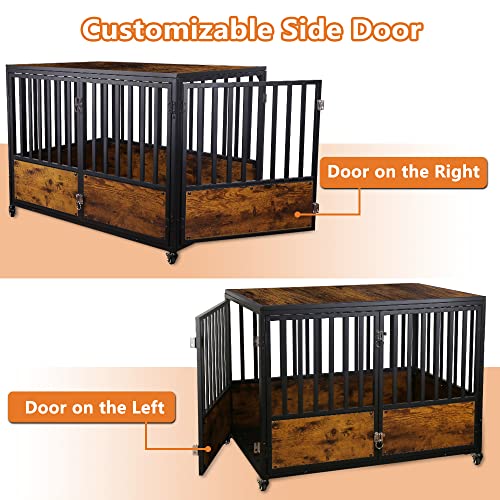 Dog-Crate-Furniture-44-Inch-Wooden-Dog-Kennel-Pet-Crates-End-Table-with-2-Doors-Dog-Cage-Indoor-with-4-Lockable-Wheels-for-Medium-and-Large-Dogs-Rustic-Brown Dog Crate Furniture 44 Inch Wooden Dog Kennel Pet Crates End Table with 2 Doors Dog Cage Indoor with 4 Lockable Wheels for Medium and Large Dogs Rustic Brown
