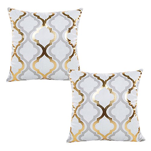 Womhope 2 Pcs - 17" Geometry Gold Hot Stamping Super Soft Short Fuzzy Cushion Decorative Pillow Covers Square Throw Pillowcase Cushion Covers For Sofa,Bed (Grey & Gold (2 Pcs)) #TOP15