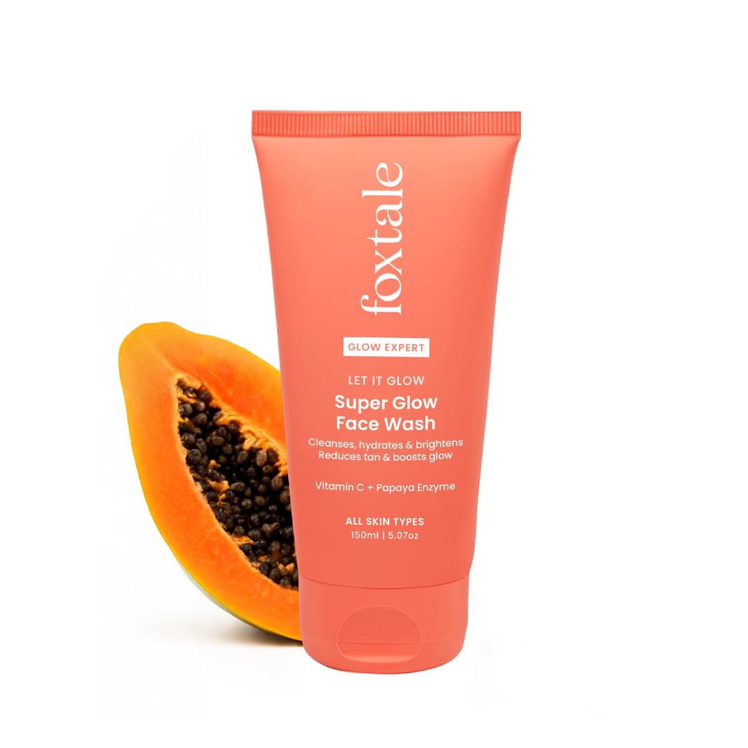 Foxtale Vitamin C Super Glow Face Wash with Papaya enzyme | Reduces Tan | Boosts Glow | Gently Exfoliates & Brightens Skin | Reduces Pigmentation | Face Wash for Men & Women- 150ml