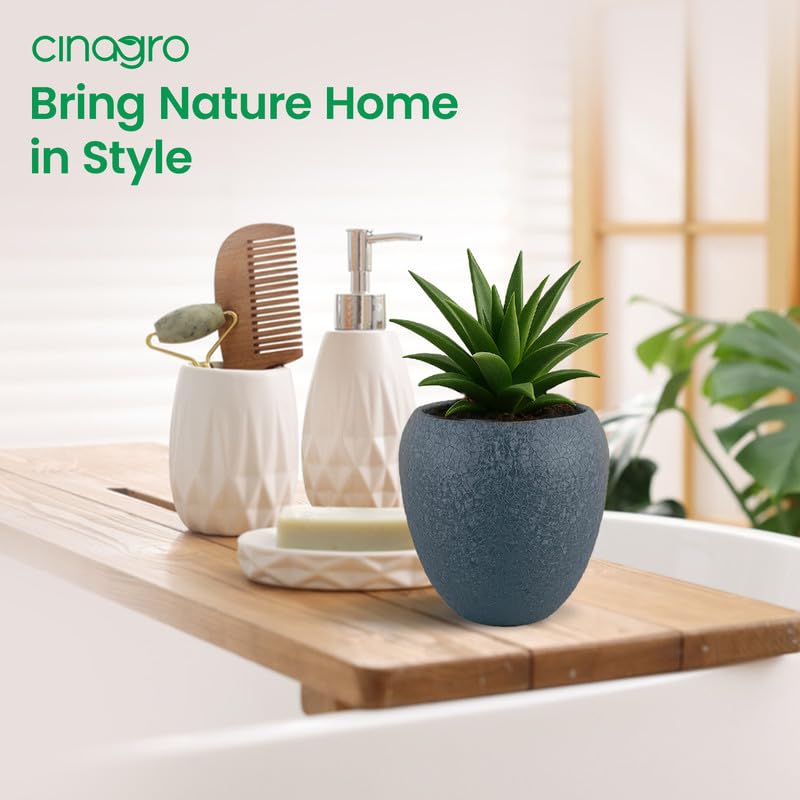 Image of CINAGRO Metal Planter Pot with Stand for Indoor Plants, Round Decorative Flower Pot, Rust-Resistant, Modern Plant Holder for Home, Balcony, Office (13.9 x 12.7 cm, Shadow Husk)