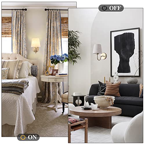 Image of LASENCHOO Gold Wall Sconce, 1 Pack Modern Sconces Wall Lighting Vintage Wall Light Fixtures with Fabric Lampshade, Bedside Wall Lamp for Bedroom Living Room Hallway Entryway, E26 Bulb (No Include)