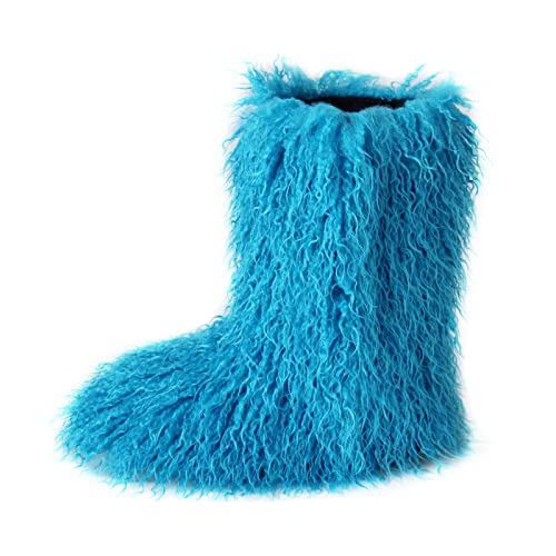 Gegefur Women's Faux fur Boot Furry Fluffy Short Snow Boot Mid-Calf Boots Warm Comfortable Outdoor Flat Shoes