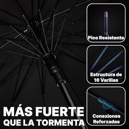 Miniatura 4 de Royal Walk Paraguas Grande Xxl Antiviento Para Hombre Y Mujer Automático Abierto Para 2 Personas De 54 Pulgadas Negro Paraguas Resistente Al Viento De Golf Originale Impermeable 16 Varillas 120cm