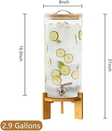 Miniatura 3 de Dispensador de bebidas, dispensador de bebidas de vidrio de 2.9 galones con soporte, dispensador de agua de vidrio con espiga, dispensadores de