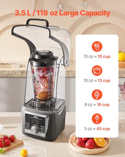 Image of VEVOR Professional Blender for Smoothies, 118 oz 1400W, with Powerful Motor, Multi-Functional Food Processing Blender with Noise Cover for Smoothie /Milkshake /Juice, Fits for Kitchen