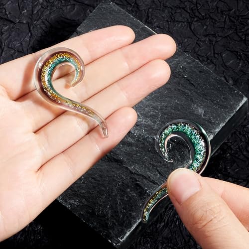 Joytoyou JOYO58-BLYE-1PAIR-6MM 2Pcs Ear Tapers Glass Ear Plugs Ear Tapers Expander Spiral Heart Ear Gauges Earrings Stretching Body Piercing Jewelry Gauges 2G 6Mm thumb #4