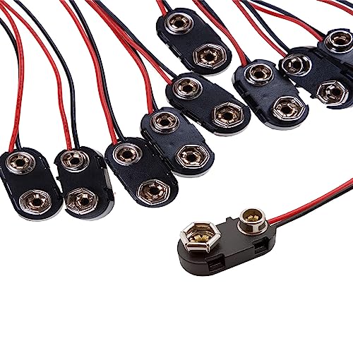 Sopepoyie 9 V Battery Clip Connector 5.9 inches Long Black and red Lead Wires Cable Connection Hard Shell Connector 15PCS