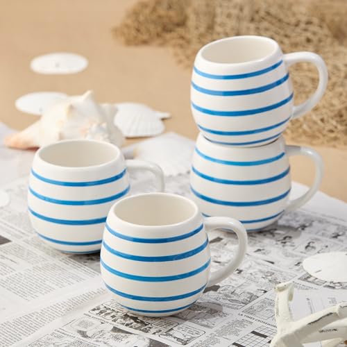 Set de 4 mugs de loza azul estilo costero 20 oz miniatura 3