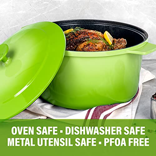 Granitestone Dutch Oven, 5 Quart Ultra Nonstick Enameled Lightweight Aluminum Dutch Oven Pot With Lid, Round 5 Qt. Stock Pot, Dishwasher & Oven Safe, Induction Capable, Healthy 100% Pfoa Free, Green #TOP1