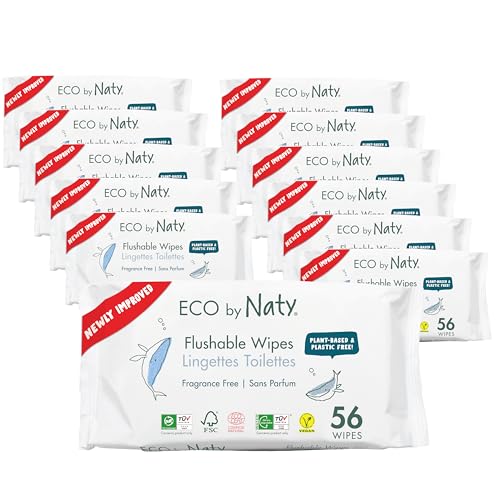 Eco by Naty Toallitas desechables wc para bebés - Toallitas húmedas compostables y de origen vegetal, sin productos químicos e hipoalergénicas, seguras para la piel sensible, 672 unidades (12x56)