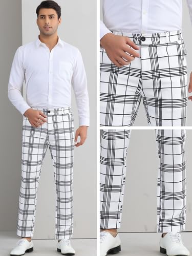 Lars Amadeus Plaid Dress Pants for Men's Flat Front Chino Contrasting Colors Business Tartan Trousers4