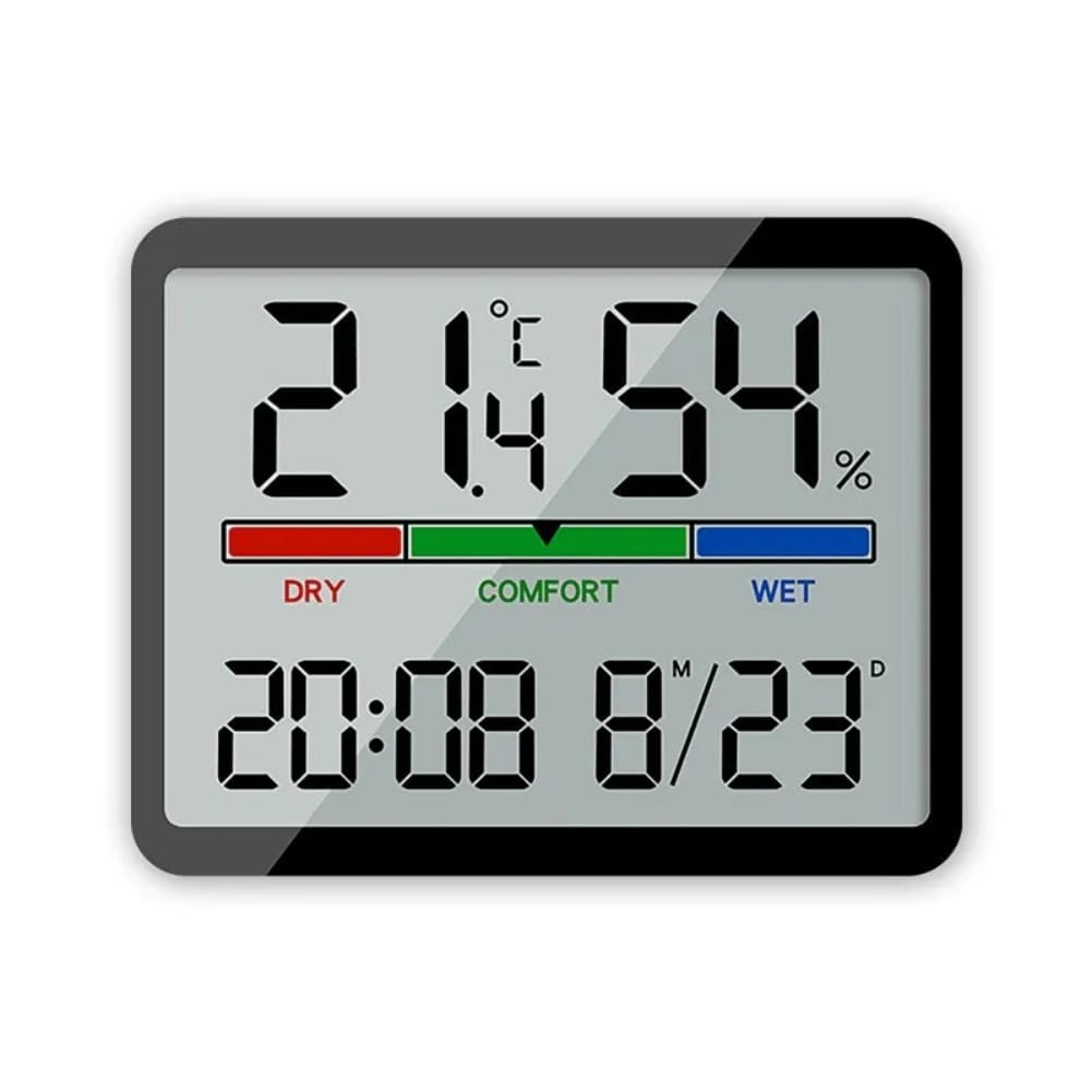 Digital Electronic Alarm Clock LCD Large Screen Displays Wall Clock Thermometer Humidity Show (A)