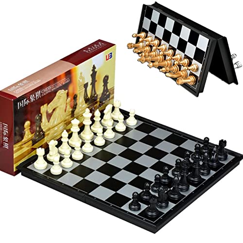 ZAW Schach Schachspiel 2. 5 cm Mittelalterliche Schach-Set Faltbare Schachbrett 32 Stück Qualitätsbrett Gold Silber Magnetisch WPC Chess (Color : Gold)
