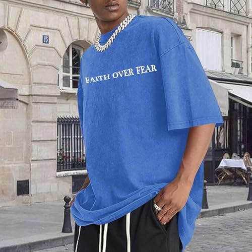 Image of Christian Faith Over Fear Shirt for Men Jesus Religious Shirts Oversized Graphic Tees Acid Wash God T-Shirt
