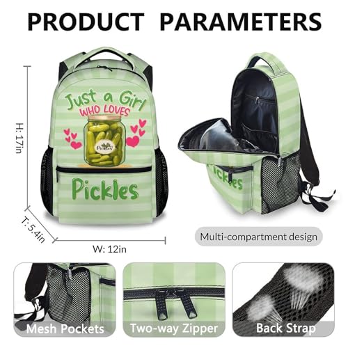 Kids Backpack with Lunch Box and Pencil Case Set, Pickle 3 in 1 Matching Girls Age 6-8 Backpacks Combo, Cute School Bookbag and Pencil Case Bundle2