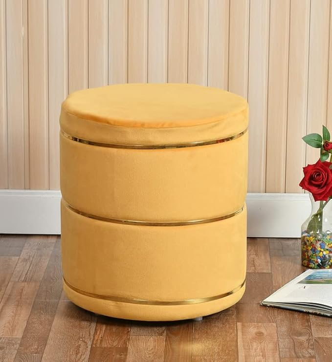 ShadowKart Pouffes Sitting Stool for Living Room, Mudda Puffy Wooden Ottoman Stools, Pouffe