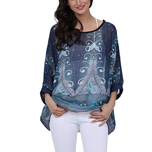 Image of Ckikiou Plus Size Batwing Flowy Semi Sheer Chiffon Blouse Tunic for Women Summer Floral Print Boho Beach Cover ups