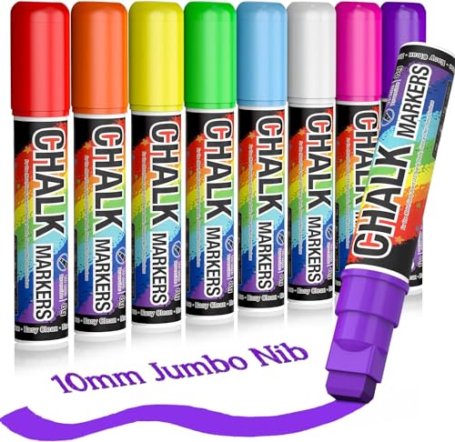 KERIFI Rotuladores de tiza para pizarra, lavables: 15 mm, 8 colores, lápices de tiza líquida, rotuladores, lavables, lápices de pizarra para ventanas