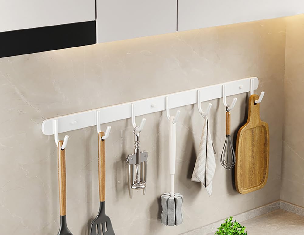 YUZGUHEY Kitchen utensils holder 2 Pieces Utensil Rack Stainless Steel Wall Mounted Hooks with Removable Utensils Holder(White,50cm)